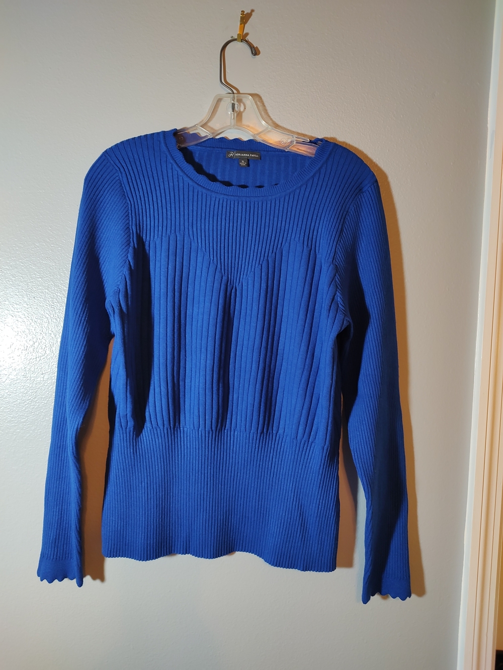 Adrianna Papell Cobalt Blue Ribbed Crew Neck Sweater